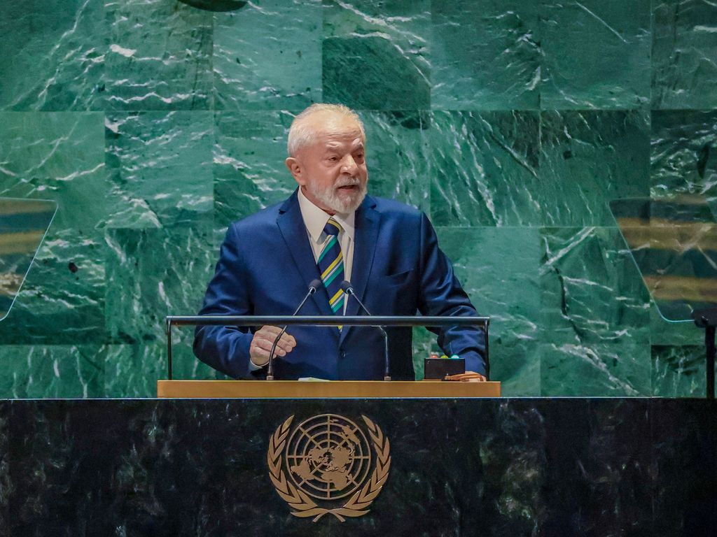 O presidente Lula durante discurso na abertura da 78º Sessão da Assembleia Geral das Nações Unidas, em Nova York.