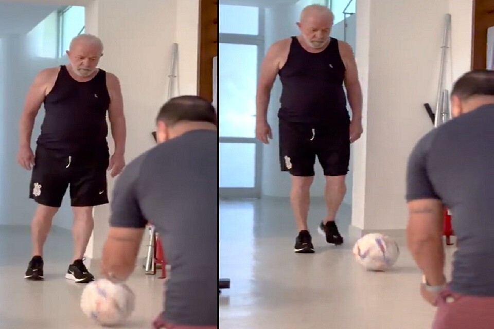 O presidente Lula divulgou vídeo se exercitando com uma bola de futebol
