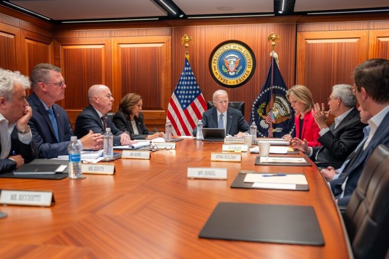 O presidente Joe Biden e a vice-presidente Kamala Harris receberam um briefing das autoridades de segurança na Sala de Situação da Casa Branca