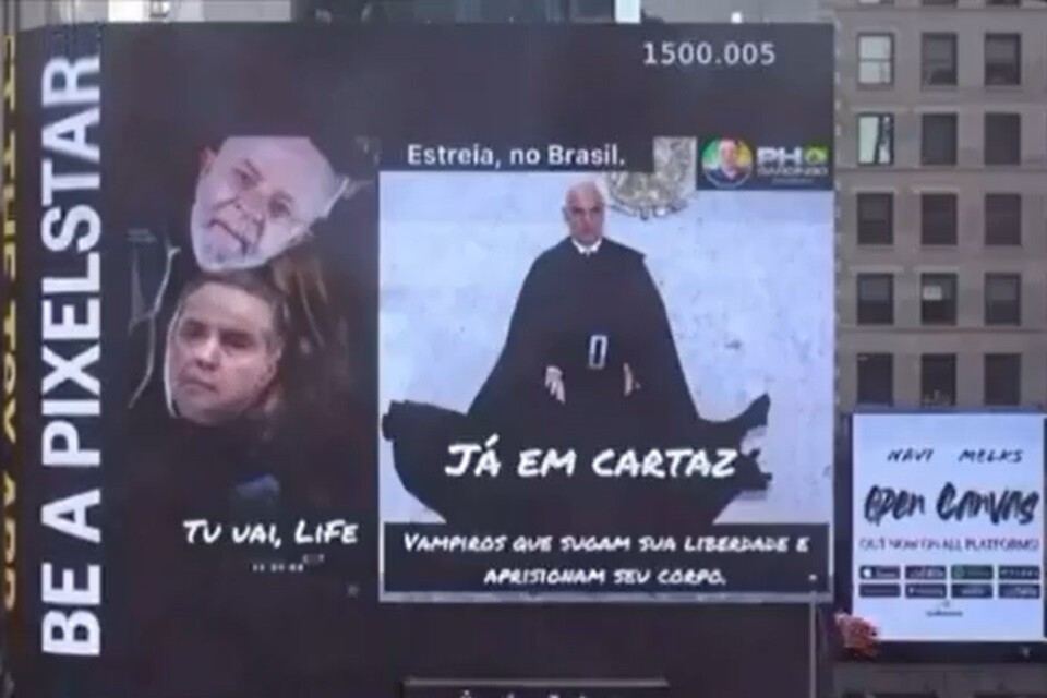 Vídeo com críticas a Lula, Moraes e Barroso é veiculado em telão da Times Square