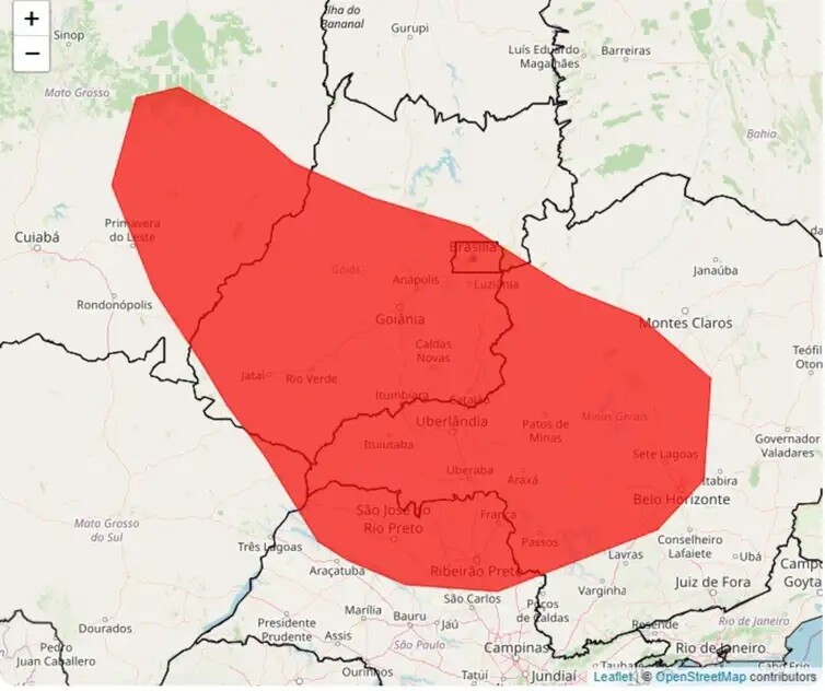 Área sob alerta de grande perigo do Instituto Nacional de Meteorologia (Inmet) | Foto: Inmet