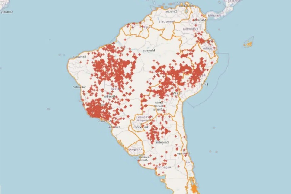 Bolívia, Peru, Argentina e Paraguai também aparecem como países com mais focos de queimadas nos últimos dias | Foto: Reprodução/ Terrabrasilis